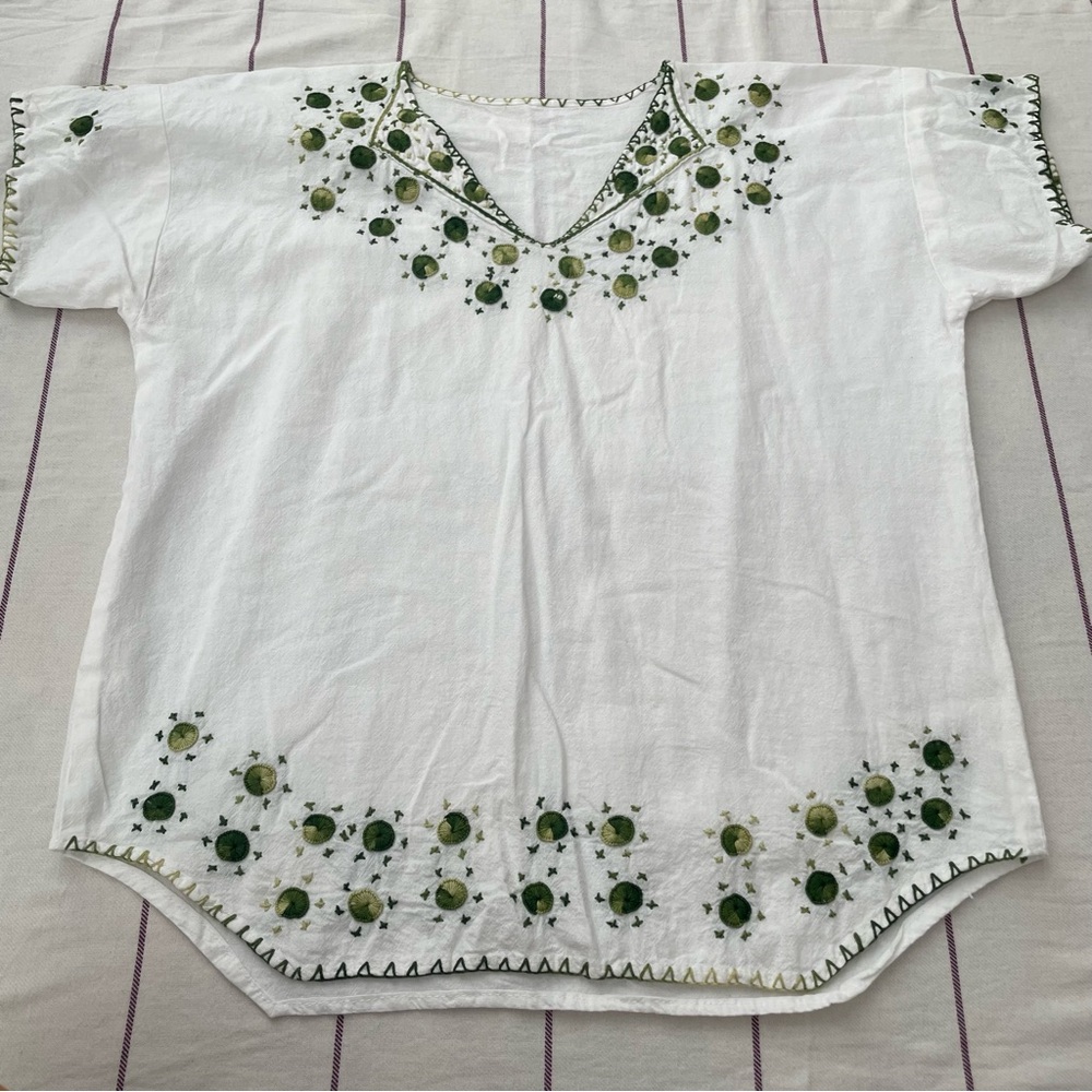 Embroidered Green and White Southwest Top